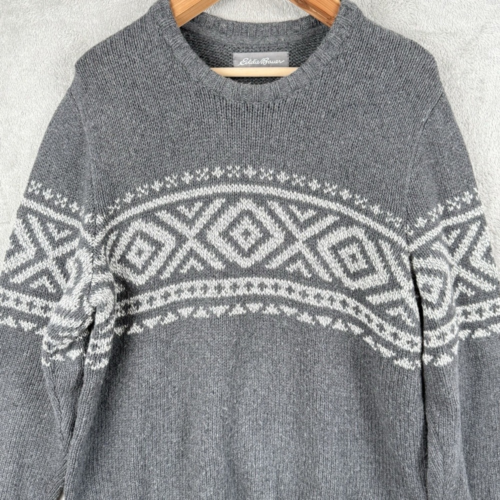 Eddie Bauer Sweater Mens L Gray Cotton Wool Ski Nordic Knit Pullover Winter - Picture 2 of 9